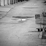 abandoned shopping cart bw